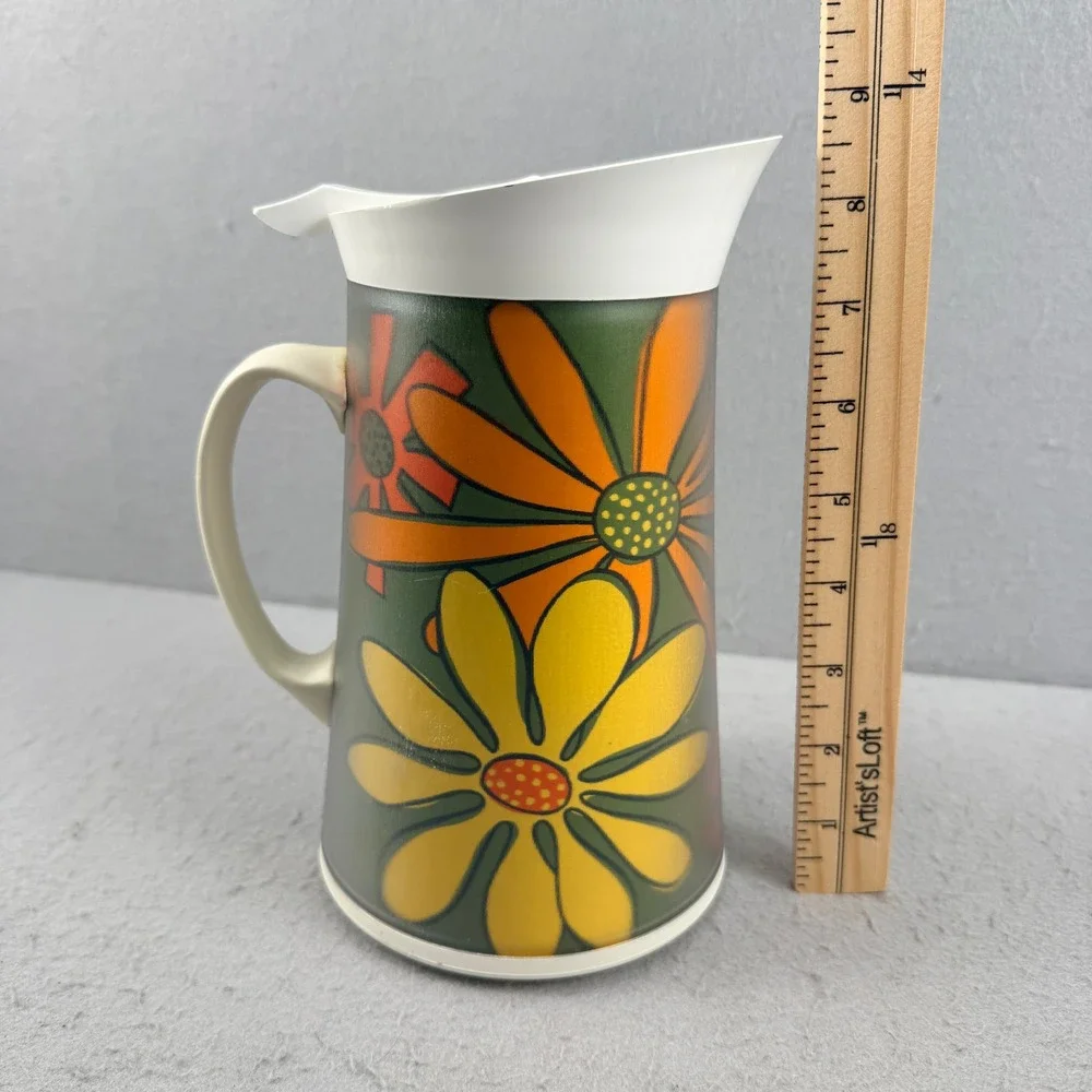Vintage David Douglas Hot Cold Beverage Caddy Pitcher Retro Floral 1970s Thermos